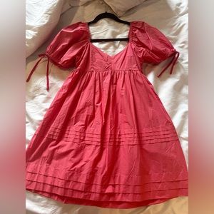 NWT English Factory Pleated Detail Puff Sleeve Mini Dress, Pink, Size Small